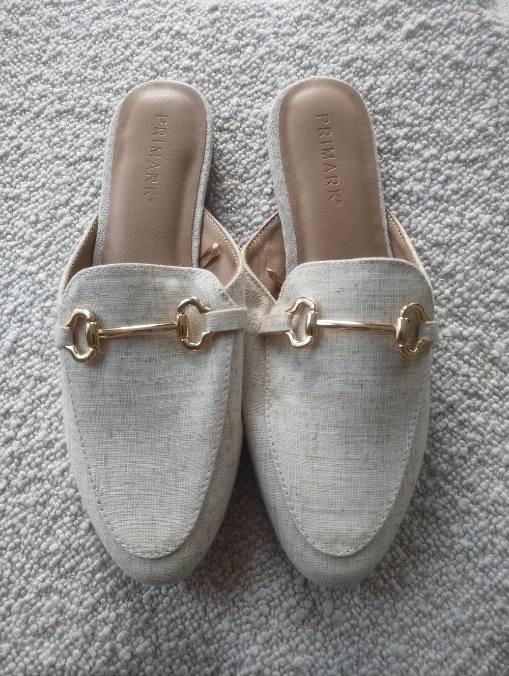 NWOT Primark Horsebit Gold Buckle Linen Effect Slides Shoes Loafers